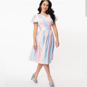 Magnolia Place ombré Pastel Rainbow Midori Swing dress - size XL